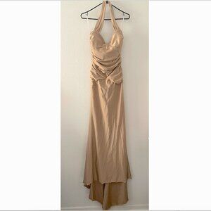 Champagne shimmering beige Halter Maxi Dress – Size Large